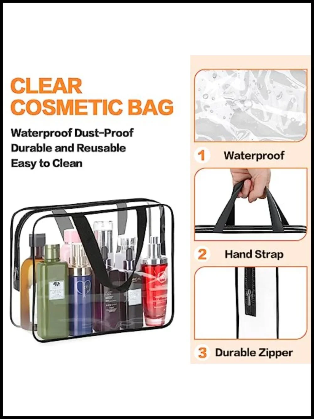 2-Piece Clear Cosmetic Tote Bag, Waterproof Transparent Makeup Organizer,